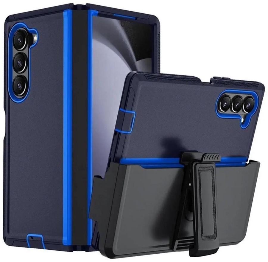 Heavy Duty Shockproof Armor Cover with Belt Clip Holster Rugged Protective Shell Case For Samsung Galaxy Z Fold 7 5G Navy Blue